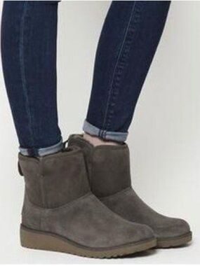 NEW Ugg Kristin Wedge boots size 9 gray shearling lined suede ankle waterproof